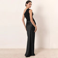 Solid Slimming Dresses for Women Slanted Collar Sleeveless High Waist Temperament Dress Female Fashion