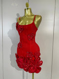 Elegant Chic 3D Beaded Flower Spaghetti Strap Short Bodycon Bandage Dress Luxury Party Prom Gown Birthday Wedding Guest Dresses