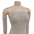 Beautiful Rhinestone Sheer Mesh Maxi Dress With Gloves Glam See-Through Diamonds Long One-Piece Dress Birthday Outfits