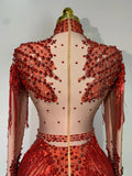 Women Long Sleeve Sexy Stretch Bodycon Shinning Tassels Rhinestones Bodysuit Celebrate Birthday Club Evening Party Stage Outfit