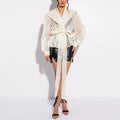 Solid Casual Patchwork Lace Up Blouse For Women V Neck Long Sleeve Spliced Mesh Embroidery Blouses Female Fashion