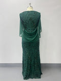 2026 Plus Size Luxury Green Evening Dresses Women Chiffon Sleeve Mermaid Formal Sequins Prom Wedding Party Cocktail Gowns