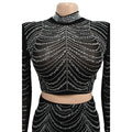 Sexy Black Rhinestone Dress Set Womens Long Sleeve Crystal Clubwear Skinny Maxi Dresses Elegant Rhinestone Birthday Dress