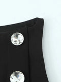 Black Fashion Basics Waistcoat for Women Round Neck Sleeveless Patchwor Diamonds Office Vest Female 2026 New Style
