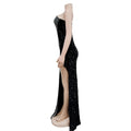 Women's Sexy One Shoulder Elegant Rhinestone Birthday Maxi Split Dress Sparkly Hot Drilling Bodycon Party Night Clubwear