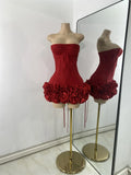 Sexy Strapless Backless Ruffles Red Bandage Short Dress for Women Elegant Luxury Deisnger Evening Party Brithday Club Outfit