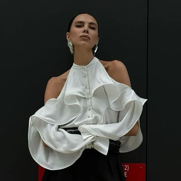 Solid Spliced Button Loose Shirts for Women Lapel Long Sleeve Temperament Minimalist Shirts Female Fashion