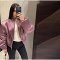 High Street Women's Bomber Jacket Coat Loose Fit Stand Collar Long Sleeve Crop Tops 2026 New Lady Outerwear Casual Daily Outfit