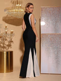 New Sexy Diamond Contrasting Color Tight Draped Bandage Maxi Dress Sleeveless Women'S Wedding Party Formal Dinner Gowns