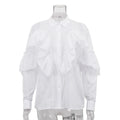 French Office Spliced Ruffled White Shirt for Women Lapel Long Sleeves Temperament Basics Shirts Female Autumn New