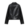 Women's Spring Black faux-leather jacket Casual zipper and belt Cycling jacket Casual jacket jacket