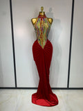Sparkly Rhinestone Velvet Maxi Long Dress For Woman Sexy Backless Luxury Birthday Dress Evening Party Nightclub Stage Costume