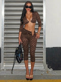 Polka Dot Print 3-Piece Set Women Headband+v-Neck Crop Tops+v-Waist Short Summer Fashion Classic Hottie Streetwear