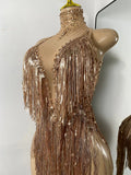 Sparkly Tassels Women Sexy High Split Sleeveless Mesh See Through Party Nightclub Birthday Dress Performance Costume Stage Wear
