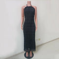 Fashion Backless Ruched Long Dress For Women Halter Lace Up Sexy Ruffle Dress Loose Female 2025 Summer New Vacation Dress