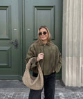 Women's Faux Suede Cropped Bomber Jacket Lapel Collar Zipper Loose Autumn Winter Casual Streetwear Vintage Coat 2026 New