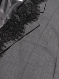 Chic Solid Spliced Lace Edge Blazers for Women Notched Collar Long Sleeve Temperament Designer Coats Female Clothes Style