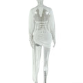Sexy Solid 2-Piece Set Women Backless Deep v-Neck Zip Bodysuit+Irregular Knot Skirt Vacation Sexy Party Club Outfits