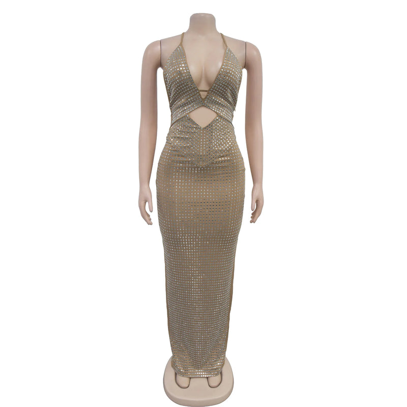 Sexy Evening Rhinestone Maxi Dress Glitter Bodycon Club Birthday Party Dress Women Backless Birthday Long Prom Vestidos
