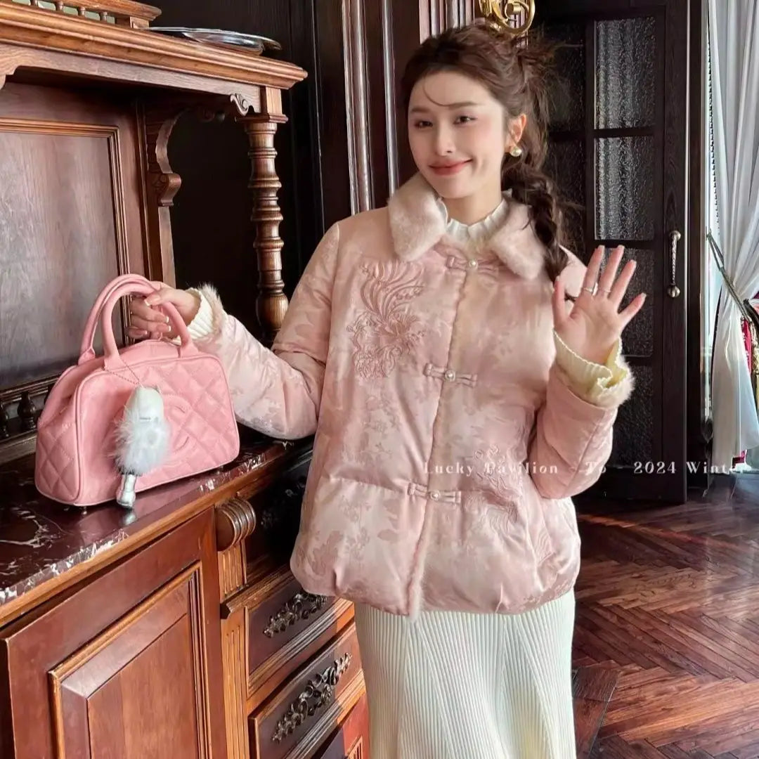 Olive Girl Pink Embroidered Embroidered Jacket for Ren Faire 2026 Garden Wedding Fairycore Photoshoot Everyday Wear S-XXL XS-3XL Plus Size Hand Embroidered Dramatic Silhouette Romantic Editorial Not Costume Chinese Heritage Fashion Women