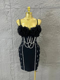 Elegant Black Bodycon Dress with Pearl Embellishments and Tulle Rose Bustier Ideal for Women Formal Event Evening Party