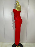 Newest Sexy Strapless Backless Red Flower Long Bandage Dress Women Celebirty Elegant Prom Evening Club Party Birthday Dresses
