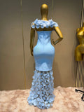 Luxury Flower Lace-Edged 3D Decoration Sleeveless Bodycon Maxi Dress Sleeveless High Waist Birthday Evening Party Cocktail Gowns
