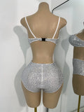 Women's Rhinestones Top Shorts Sets Nightclub Show Three Pieces Outfit Nightclub Performance Singer Dance Costume Stage Wear