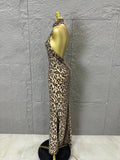 Refined Leopard Print Maxi Dress Women Sexy Halter Neck Sleeveless Sequin Embellished Bodycon Outfit Nightclub Party Costume