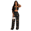 Women Set Sleeveless Strapless Tops +Wide Leg Pants Two 2 Piece Set Hole Hollow Out Outfit Summer Sexy Street Tracksuit