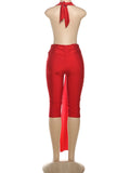 Patchwork Halter Romper Women Ribbon Sleeveless Elastic Backless Workout Activewear Midnight Activity Slim Playsuits