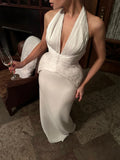Sexy Deep Neck Backless Vest for Women Halter Sleevless Slimming Asymmetric Hem Ruched Fabric for Luxury Nighclub