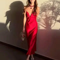 Solid Slimming Spliced Folds Dresses for Women V Neck Sleeveless High Waist Minimlist Suspender Dress Female