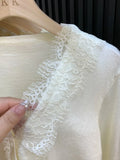 White Lace Knitted Cardigan for Women Elegant V Neck Button Sweater Cardigans Knitwears New Winter Autumn Clothing Black Jumpers