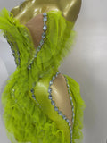 Sexy Celebrate Eveing Birthday Party Nightclub Red Carpet Stage Wear Sparkly Green Diamonds Mesh Asymmetric Bodycon Mini Dress