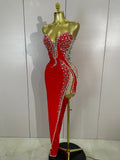 Sexy Strapless Shinning Rhinestones Bodycon Bandage Long Dress Women Fashion Celebrate Evening Party Vestido