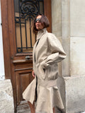 Women Khaki Windbreaker Jacket High Neck Zip Up Flared Hem Loose Fit Coat Autumn Commute Street New Lady Chic Hot Outerwear 2026