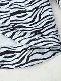 Zebra Stripe Print Two Piece Set for Women Lapel Long Sleeve Spliced Zipper Short Coat Mid Waist Knee Skirt Female