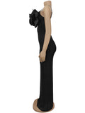 Sexy 3D Boutonniere Dress Women Stripes Hollow Sleeveless Lace Backless Stretch Skinny Party Fashion Activity Bodycon
