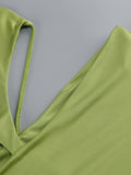 Fashion Halter Cowl Neck Cutout Floor Length Mermaid Dress for Women Backless Thin Strap Draped Ruched Bodycon for Party