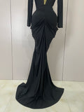 Sexy 2026 New Deep V-Neck  Long Sleeve Bodycon Long Dress Women Spring Elegant Evening Party Celebrate Cocktail Outfit Vestido