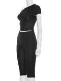 Sexy Irregular Knot 2-Piece Set Women Diognal Collar Crop Top+Capri Pants Stylish Solid Hottie Street Slim Outfits