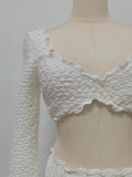 White Spliced Fungus Two Piece Set Female V Neck Long Sleeve Vest Beach Vacation Women's Skirt Sets Summer Fashion