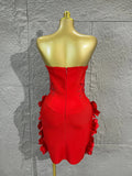 Strapless Corset Bandage Mini DressWomen Hand Beaded 3D Floral Bodycon ShortCocktail Party Wedding Guest Evening Dress
