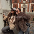 2026 Winter Lulicore Fashion Brown Faux Fur Coat Women Chic Autumn Warm Fluffy Sheep Fur Jacket Big Fur Collar Overcoat