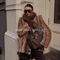 Hot Fashion 2026 Winter Luxury Striped Faux Mink Fur Jacket Women Stylish Power Shoulder Fur Trim Blazer Coat Outerwear