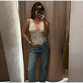 Sexy Satin Lace Patchwork Bodysuit Women V-neck Backless Sleeveless Solid Slim Fit Top 2026 Summer New Fashion Street Clothing