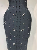 Women Sexy Halter Backless Shiny Rhinestone Pearl Bodycon Bandage Dress Celebirty Elegant Evening Party Luxury Birthday Dress
