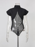 Black Loose Spliced Mesh Jumpsuits for Women Stand Collar Sleeveless Sexy Temperament Jumpsuit Female Fashion New