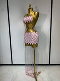 Women Sexy Hollow Out Chain See Through Long Dress Nightclub Stage Performance Costume Birthday Evening Party Vacation Dress